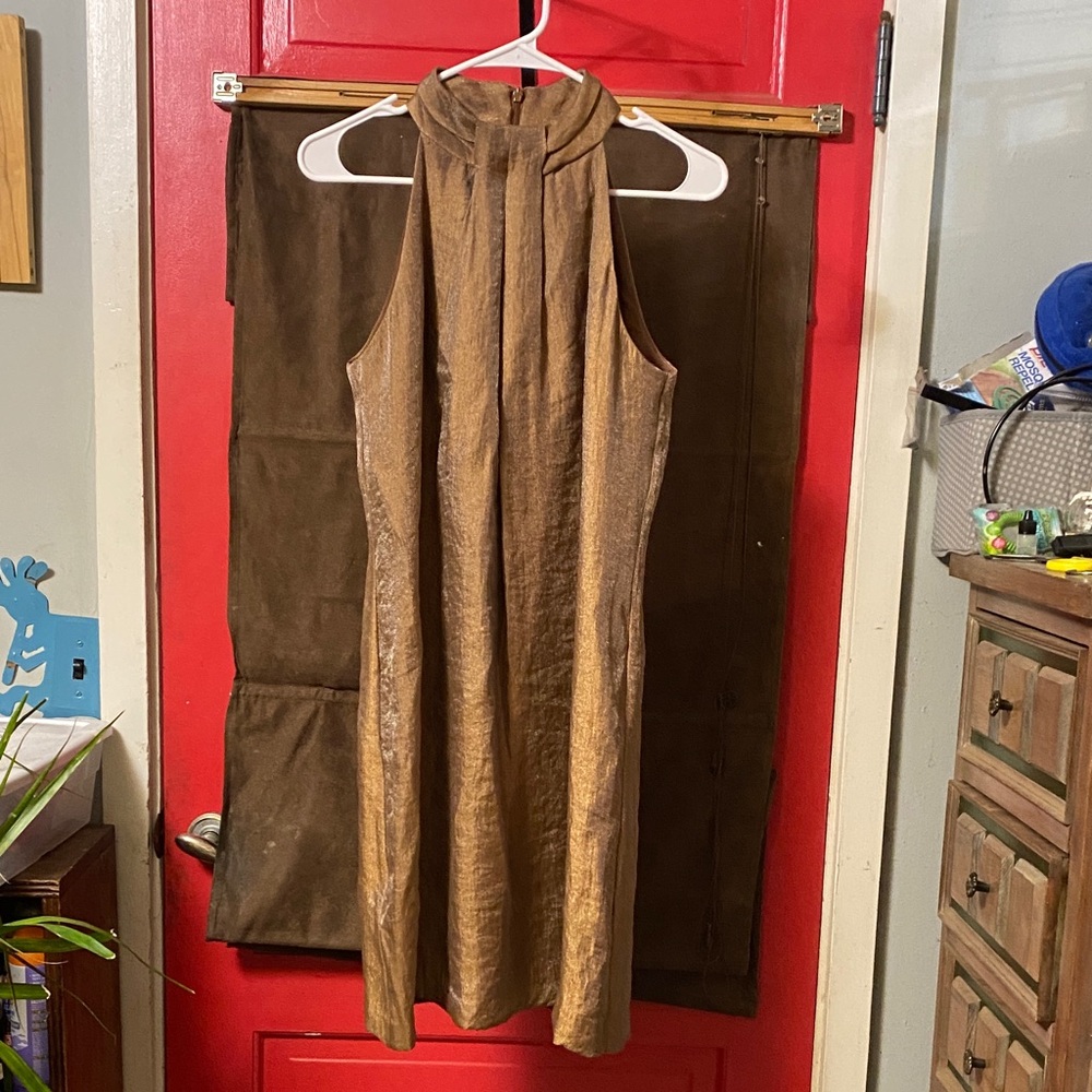 I.N. Studio Metallic Bronze Halter Dress